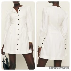 NWT Reformation Lovisa Long Sleeve Stretch Organic Cotton Minidress White Size 2